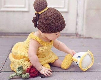 Crochet Belle Baby Costume | Beauty and Beast Newborn Dress | Infant Disney Princess Outfit | Photo Prop 0-24M