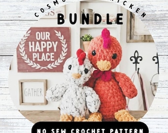 PATTERN BUNDLE Crochet Chicken Plushie Pattern Cosmo The Chicken Crochet Amigurumi Pattern No Sew Crochet Pattern Farm Stuffed Animal