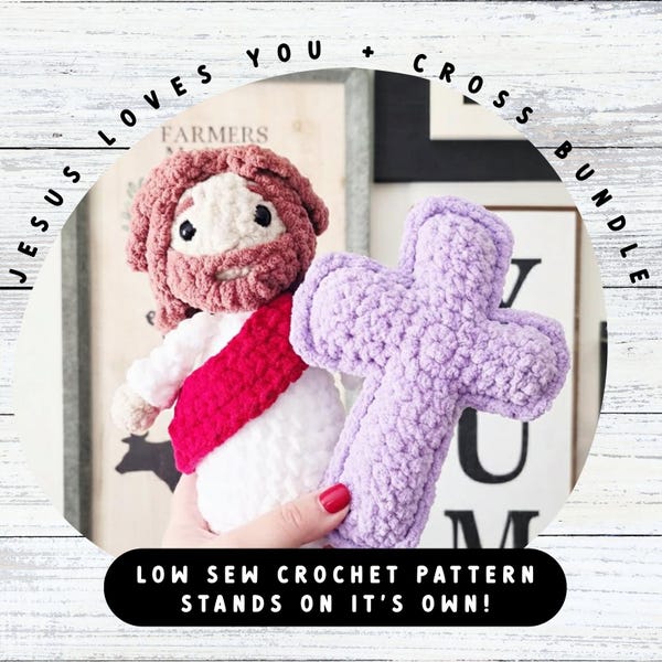 Paquete de patrones de ganchillo para peluche con cruz de Jesús. Patrón de ganchillo sin costuras. Regalo religioso para baby shower. Patrón cristiano de amigurumi para peluche.
