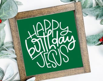 Letrero de madera de Feliz Cumpleaños Jesús / Inspirado en la fe cristiana de Jesús / Decoración de bandeja escalonada estilo casa de campo / Decoración de barra de café / Versículo bíblico / Cita inspiradora