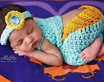 Crochet Jasmine Baby Costume | Aladdin Princess Newborn Pants Set | Infant Halloween Outfit | Photo Prop 0-24M