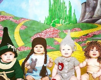 Conjunto de disfraz de bebé de El Mago de Oz tejido a crochet / Traje de Dorothy, el Hombre de Hojalata, el Espantapájaros y el León para recién nacidos / Accesorio para fotos de Halloween de 0 a 24 meses