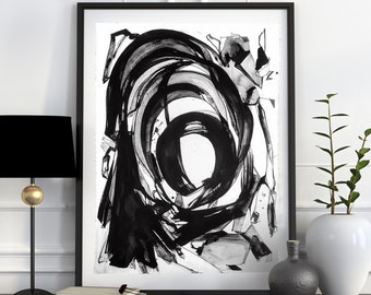 NUCLEUS, Large Abstract ORIGINAL Black Ink Painting