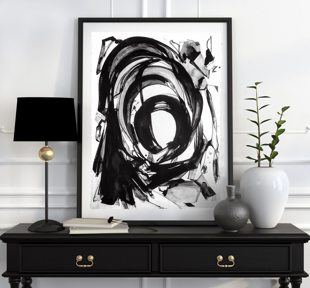 Original Abstract Ink Painting: Black and White Wall Art (22" X 30") - Etsy