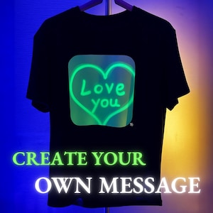 Glow in the Dark T-Shirt | Draw or Print with Phone Light | Custom Message Tee for Adult | Unique Gift for Parties, Birthday, Event, Couples