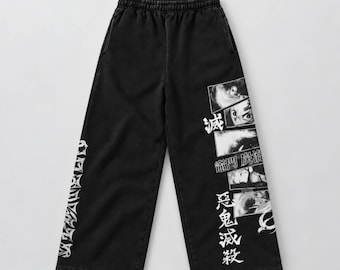 Pantalones deportivos de anime personalizados, corte unisex extragrande, tejido grueso lavado, estampado de personaje personalizado.