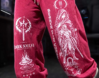 Dark Souls 2 Jogginghose, Bearer of the Curse Grafik-Jogginghose, Vintage Heavyweight Hose, Soulslike Gaming Streetwear, Unisex Gamer Geschenk.