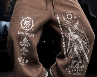 Pantalon de survêtement Dark Souls 3 Abyss Watchers, pantalon de jogging graphique Farron Legion, pantalon épais vintage, streetwear gothique de type Souls, cadeau pour gamer.