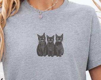 Black Cats Graphic Tee: Artsy Boho Style, Cat Lover Shirt