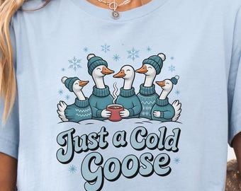 Just a Cold Goose T-shirt cartoon gans die warme drank drinkt | grappig winter-T-shirt