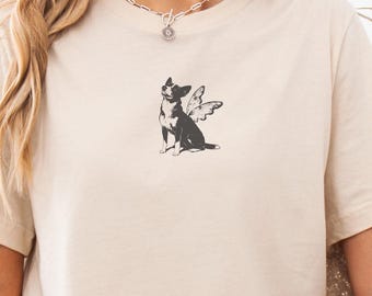 Boho Dog T-Shirt: Lino Print Style, Fairy Wings Design