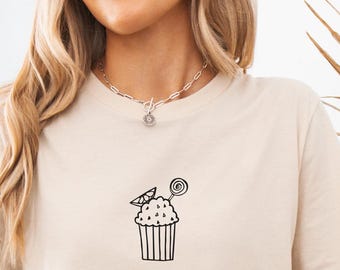 Line Art Cupcake Tee, Stylish Baking Shirt
