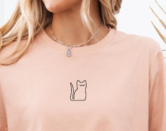 Minimalistische Katze Linie Kunst T-Shirt, Katzenliebhaber Geschenk