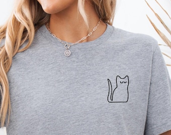 Minimalistisches Katzen-Line Art-T-Shirt, Geschenk für Katzenliebhaber