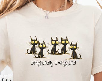 Spooky Black Cats Halloween T-Shirt, Funny Cartoon Graphic, Soft Cotton Tee