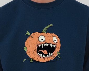 Zombie Pumpkin Halloween Sweatshirt: Retro Horror Graphic Unisex Crewneck