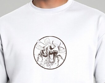 Killer Bee Tee, Retro Cartoon Style Grafik-T-Shirt, Unisex Jersey-Top, Monochromes Design-Shirt, schrullige Alltagskleidung, cooles Bienen-Grafik-T-Shirt