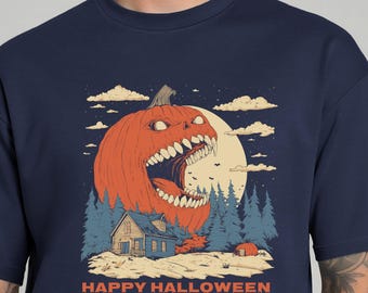 Monster Pumpkin Halloween T-Shirt: Retro Zombie Graphic Tee