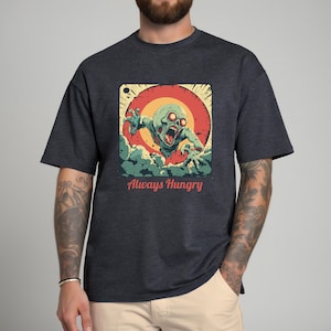 Immer hungrig Zombie Tee: Retro Cartoon Grafik Shirt