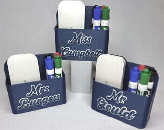 Porta pennarelli e gomma per lavagna bianca personalizzato – Magnetico / Nome o logo personalizzabili / Organizer stampato in 3D