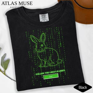 Cyberpunk Rabbit Comfort Colors T-Shirt: Green Code Matrix Design