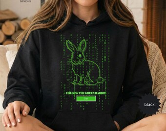 Green Code Rabbit Hoodie: Cyberpunk Matrix Sweatshirt