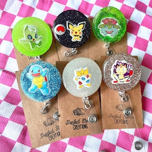 Creature Trainer Badge Reel | Resin Badge Reel ID Clip | Cute Glitter Retractable Holder for Nurses & Teachers Handmade