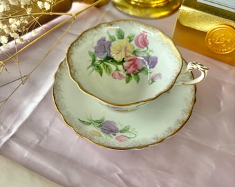 NIE CZEKAJ! RZADKA filiżanka i spodek Paragon Pastel Sweet Pea. Wycofane z produkcji ok. 1950 r. Jak nowe. Wysyłka ubezpieczona