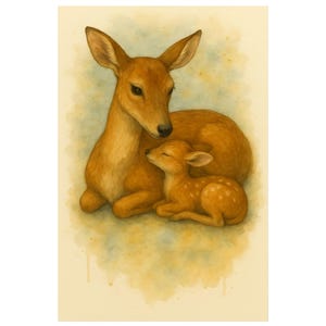 Watercolour Deer Print - Woodland Nursery Wall Art, Mother And Baby Deer Illustration, Rustic Forest Decor, Kids Room Art Print