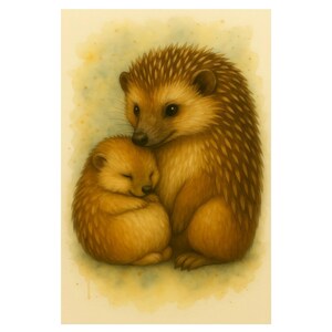 Watercolour Hedgehog Print - Woodland Nursery Wall Art, Mother And Baby Hedgehog Illustration, Rustic Forest Decor, Kids Room Art Print