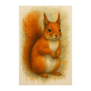 Watercolour Squirrel Printable Art – Digital Download, Woodland Nursery Decor, Squirrel Animal Illustration, Instant Wall Print