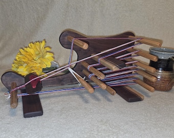 Telar de nogal - Clavijas de roble, hecho a mano, madera local, 16,5 cm de alto x 38 cm de largo - urdimbre de 203 cm, urdido con un proyecto de inicio