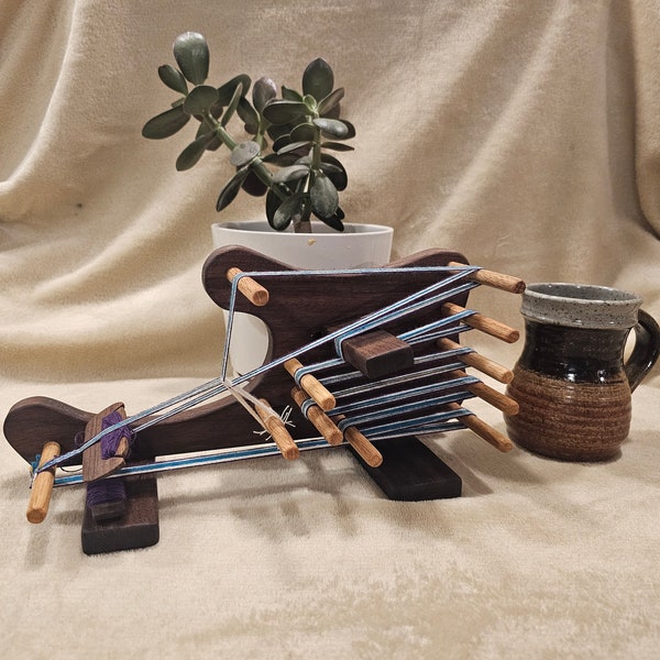 Walnut Inkle Loom - Oak Pegs, Handmade, Local Lumber 5.5 " High X 12" Long - 61 inch warp, warped with a starter project