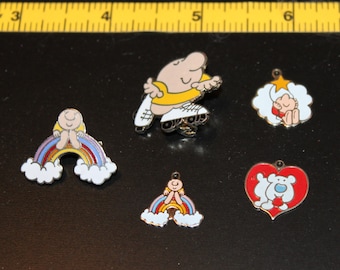 Ziggy Charms and Pins Rainbow Skating Hanging from a Star Fuzz the Dog Heart Vintage Cartoon Comic Love Valentine