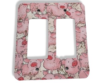 Pink Pig Farm Animal Fabric Double Decora Switch Plate Light Cover Piglet