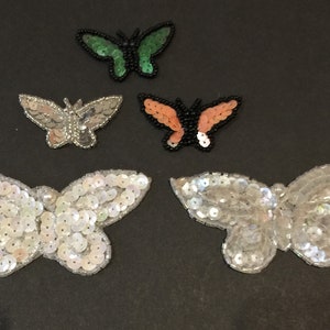 Sequin Beaded Applique Butterfly Butterflies Costume Halloween Pageant Scrapbooking Dance Skating Quinceañera Silver Peach Green White Clear