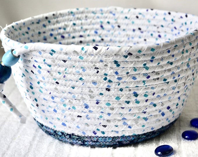 Key Holder Remote Control Bin Abstract Home Decor Basket Teal Quilted Basket Handmade Napkin Holder Bread Basket Blue Fruit Bowl