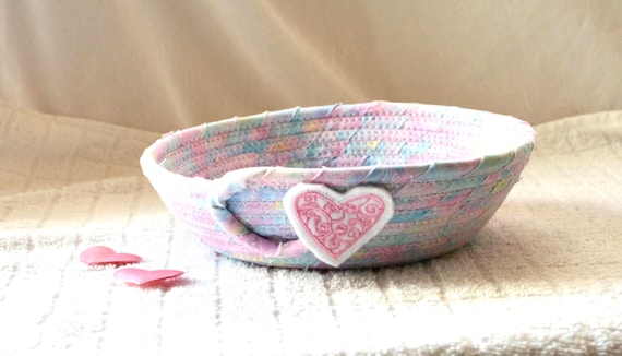 Valentine's Day Pink Heart Candy Dish, Unique Handmade Pastel Key Basket