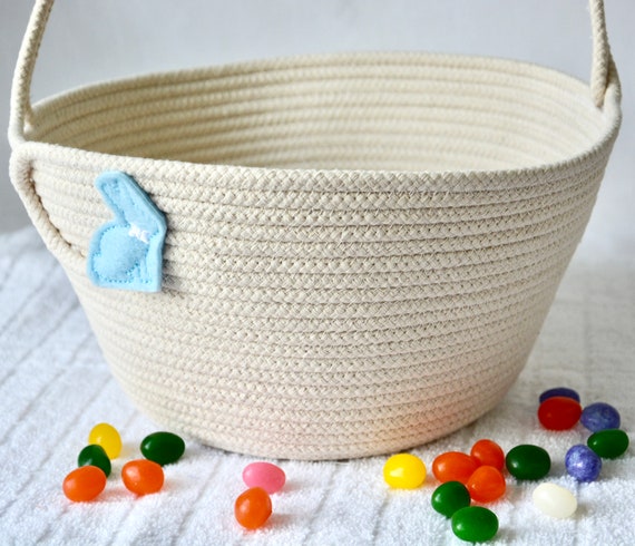 Boy Easter Bucket, Handmade Easter Basket, Easter Egg Hunt Tote Bag, Country Candy Bowl, Minimalist Rope Basket, Free Name Tag