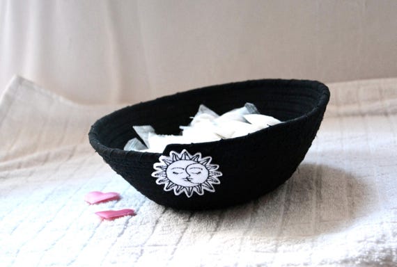 Handmade Black Fabric Basket, Desk Candy Bowl, Entryway Key Bowl