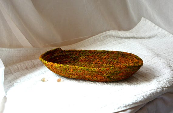Earth Tone Oval Bowl, Eyeglasses Holder, Handmade Snake Fabric Rope Basket