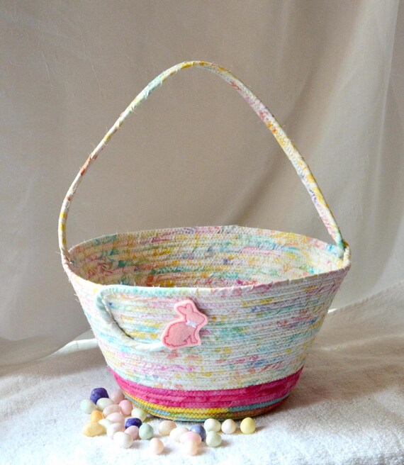 Pastel Easter Basket, Easter Candy Bucket, Spring Decoration, Handmade Batik Fabric Basket, Keepsake Gift Basket, Textile Art Basket