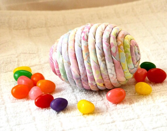 Pastel Batik Fabric Egg, 1 Handmade Easter Egg Decoration, Hand Coiled Fabric Rope Egg