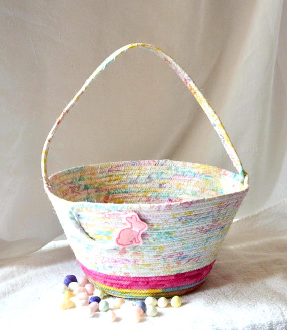 Pastel Easter Basket, Easter Candy Bucket, Spring Decoration, Handmade Batik Fabric Basket, Keepsake Gift Basket, Textile Art Basket