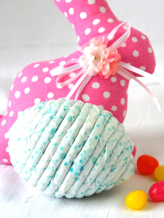 Handmade Easter Egg Ornament, Shabby Chic Fabric Toy Egg, Basket Stuffer