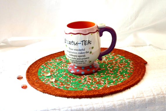Fall Football Place Mat, 1 Handmade Sports Trivet, Fun Tailgate Party Potholder, Table Topper, Hot Pad, Unique Fabric Place Mat