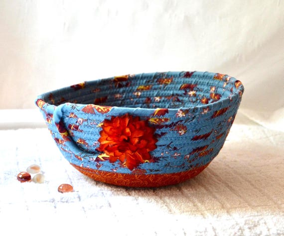 Country Fall Basket, 1 Autumn Blue Napkin Holder, Cottage Fruit Bowl, Handmade Bread Basket, Remote Control Bin, Mail Holder, Desk Accessory