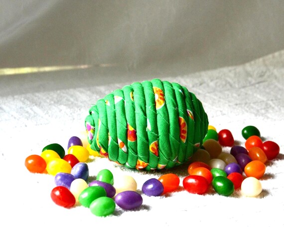 Handmade Whimsical Green Toy Egg, 1 Handmade Coiled Fabric Egg