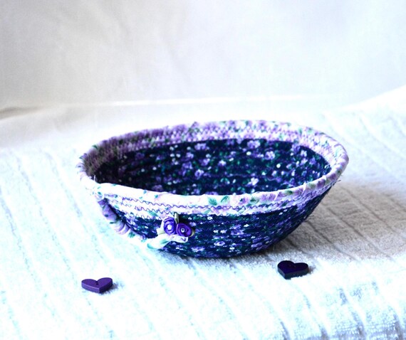 Shabby Chic Basket, Victorian Rose Candy Dish, Handmade Key Bowl, Gift for her MOM, Ring Dish, Vintage Rose Potpourri Bowl, Purple Key Bowl