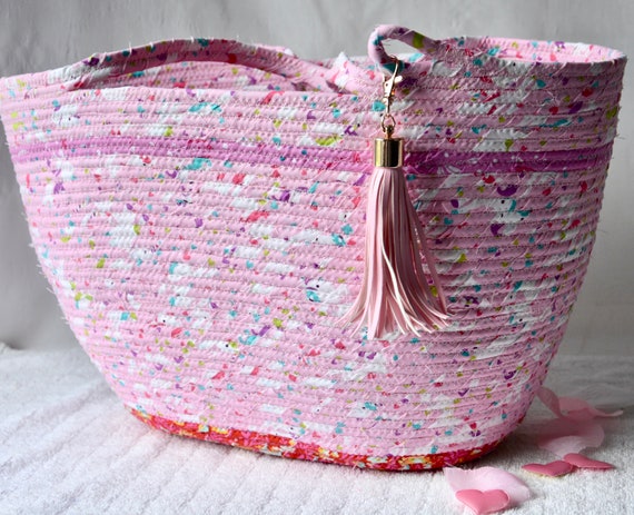 Pink Flamingo Bag, Handmade Moses Basket, Lovely Storage Organizer, Fabric Tote Bag, Beach Bag, Wine Carrier, Picnic Basket, Towel Caddy